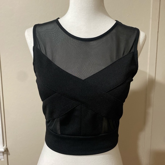 Urban Outfitters Black Mesh Bandage Crop Top, Size Small - Picture 1 of 6